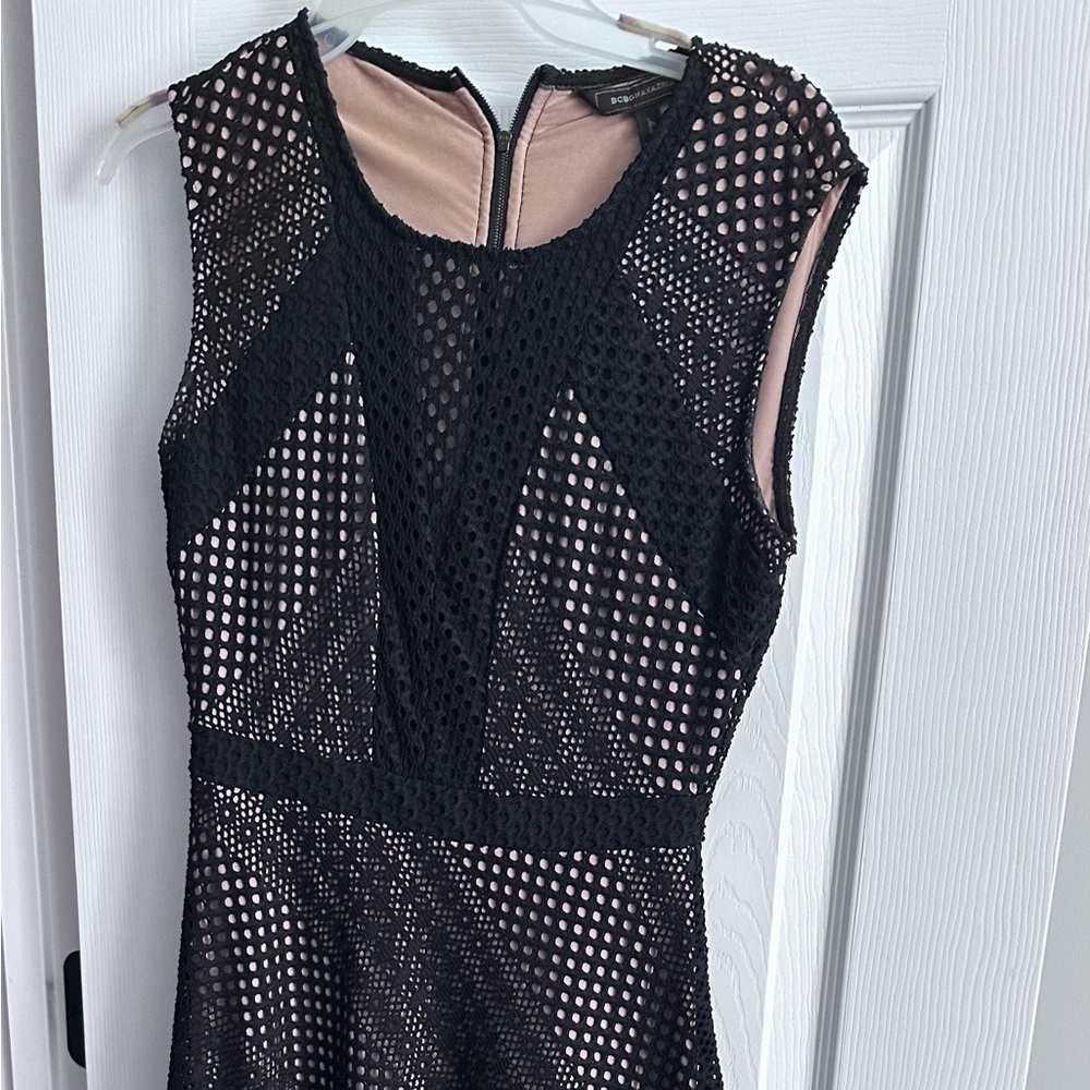 Bcbg maxazria Tracie black nude asymmetrical dress xs